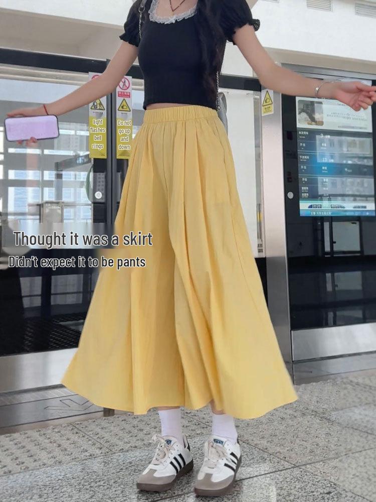 Women's Yellow Yamamoto Summer Skirt Pants 2025 - Small, Thin, Drapey, Loose, Casual, Ice Silk, Wide-Leg Trousers