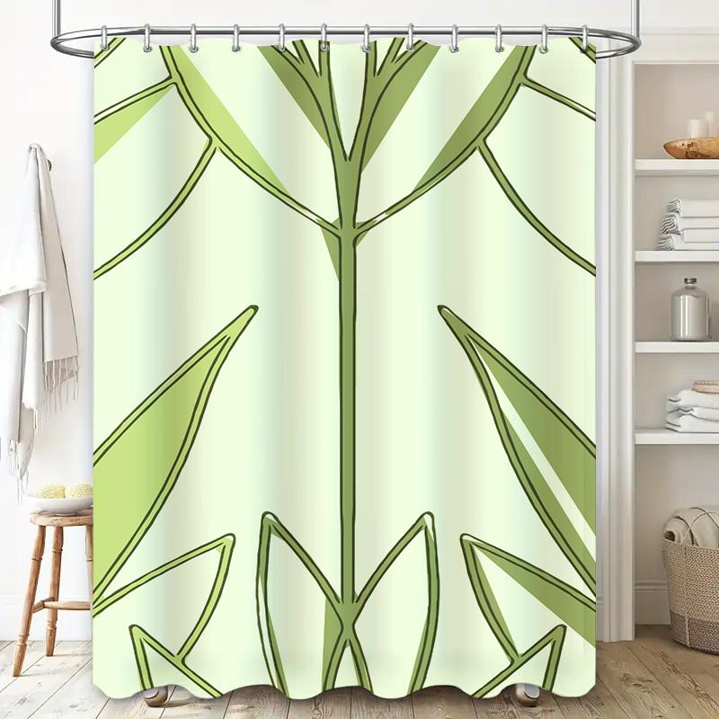 Modern Green Leaf Shower Curtain Elegant Water Proof Fabric For Bathroom Decor