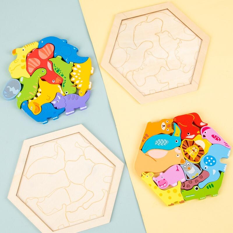 Wooden 3D Puzzle Blocks Montessori Educational Toy Animals Vehicles Fruits Themed Cognitive Development Toddler Brain Game Safe Kids Learning Toy