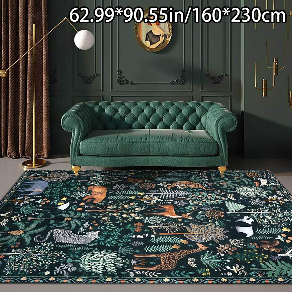1pc Crystal Velvet Home Decor Green Jungle Animal Pattern Versatile Decorative Style, Living Room Mat, Sofa Mat, Door Mat,