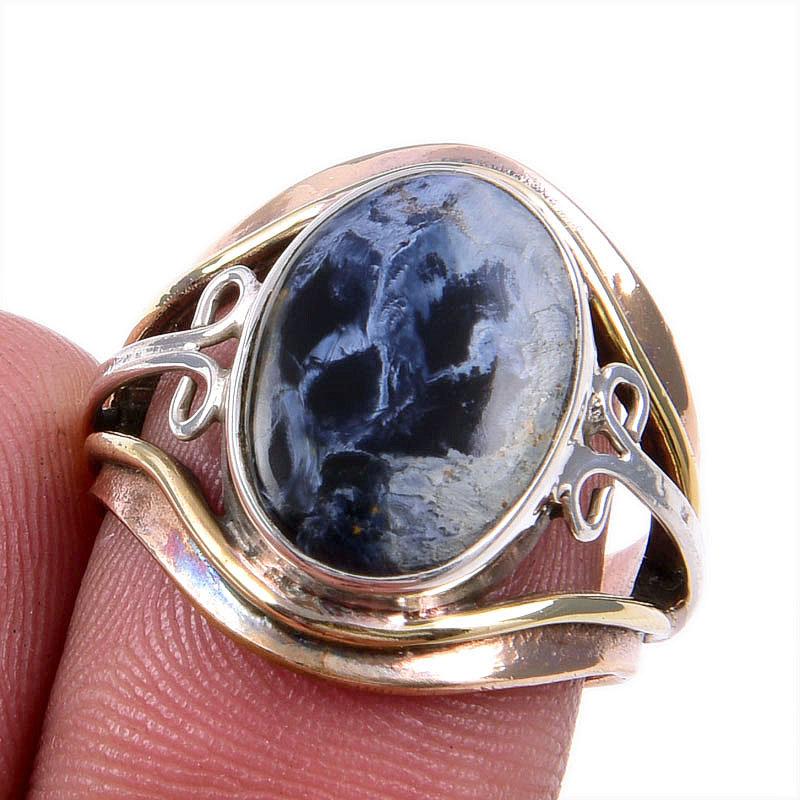 

Натуральный драгоценный камень Питерсит, твердое серебро 925 пробы, ювелирные изделия, двухцветное кольцо, размер 6US F8M90