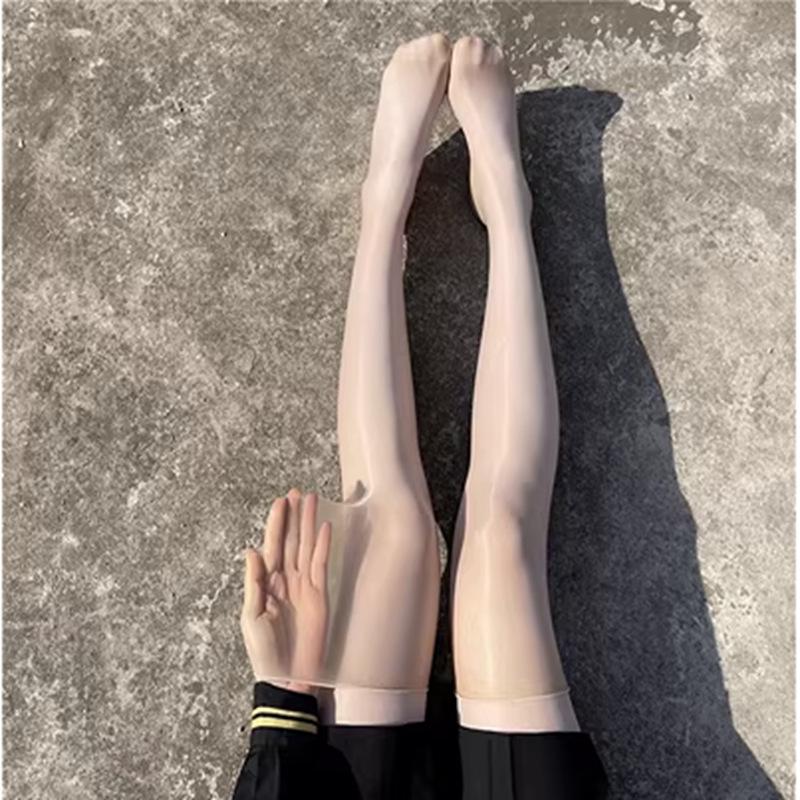 Japanese-Style White Silk Bow Knee-High Stockings