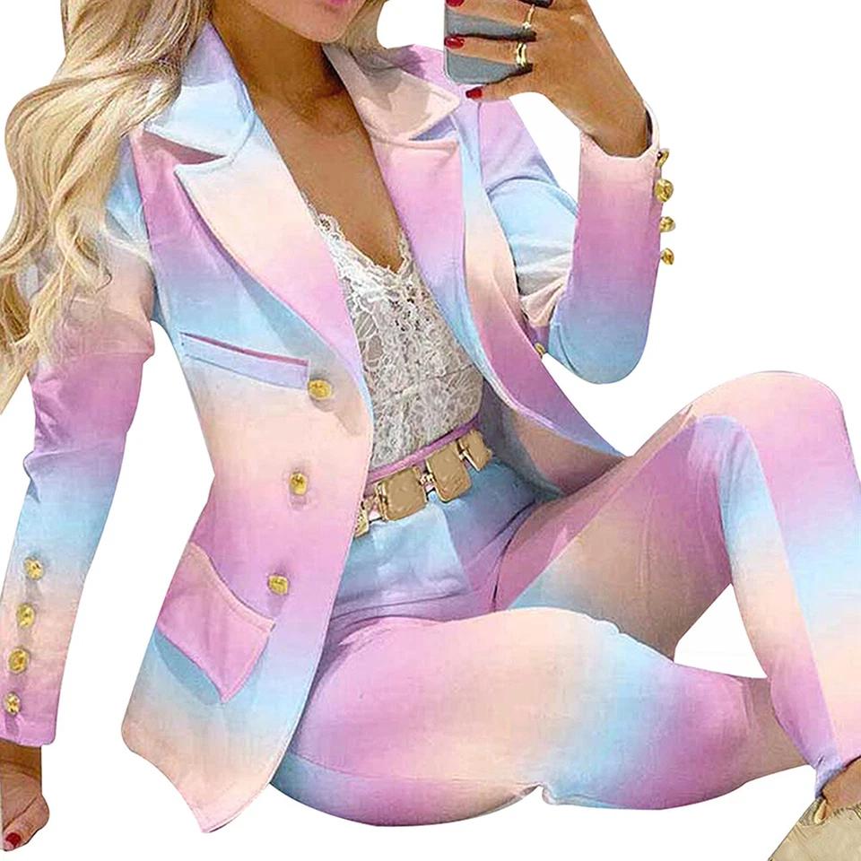 2PCS Women Blazer Suit Lapel Jacket Coat + Pants Co-ord Set Formal Office Outfit