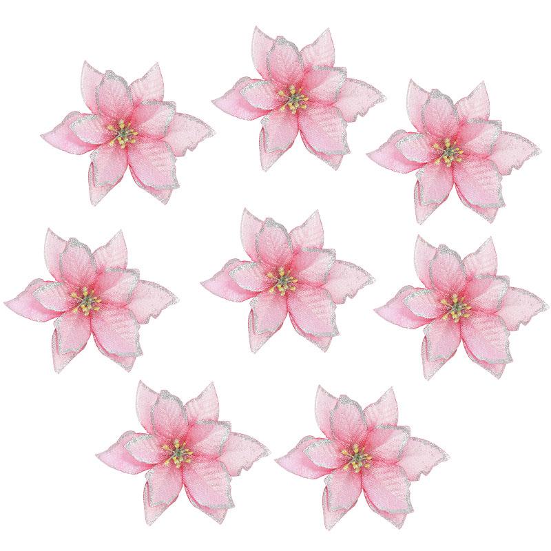 5/10Pcs 13cm Glitter Artificial Flowers For Christmas Tree Decoration DIY Christmas Ornaments Home Wedding Xmas Party Decoration