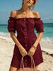 Summer European and American Holiday Style Off-the-shoulder Dress Women's One-word Shoulder Bubble Sleeve Waist Skirt