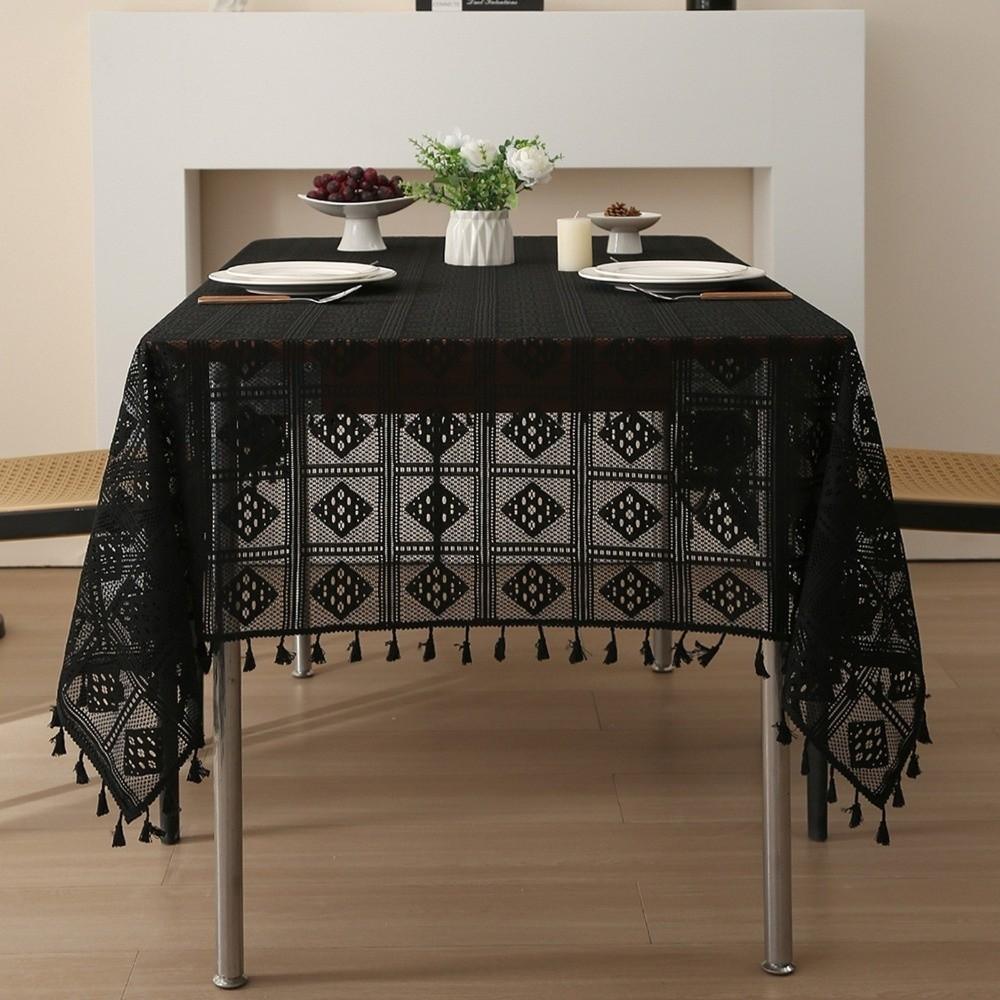 Dust-Resistant Retro Tablecloth Checkered Pattern Lace Tablecloth  Coffee Table