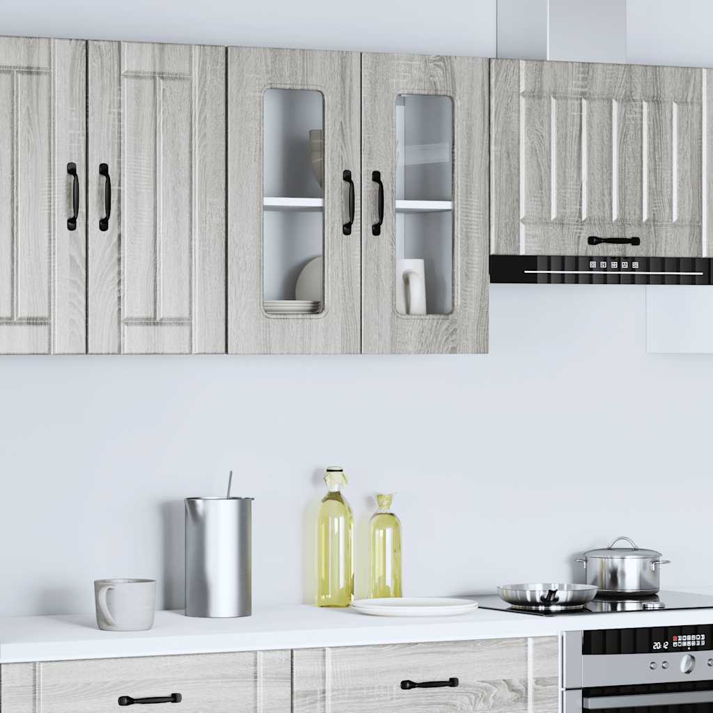 Wall Mounted Kitchen Cabinet with Glass Door Kalmar Grey Sonoma Particleboard
