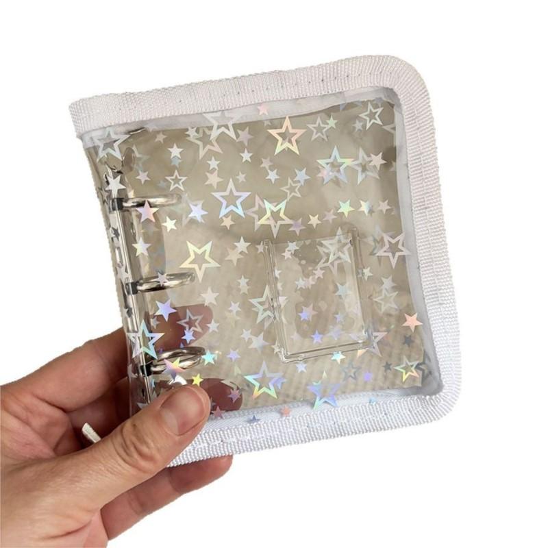 Mini 3-hole PVC Loose Leaf Notebook With Zipper and Edging Hand Account Book Photo Album Guka idol Small Card Star Storage Book