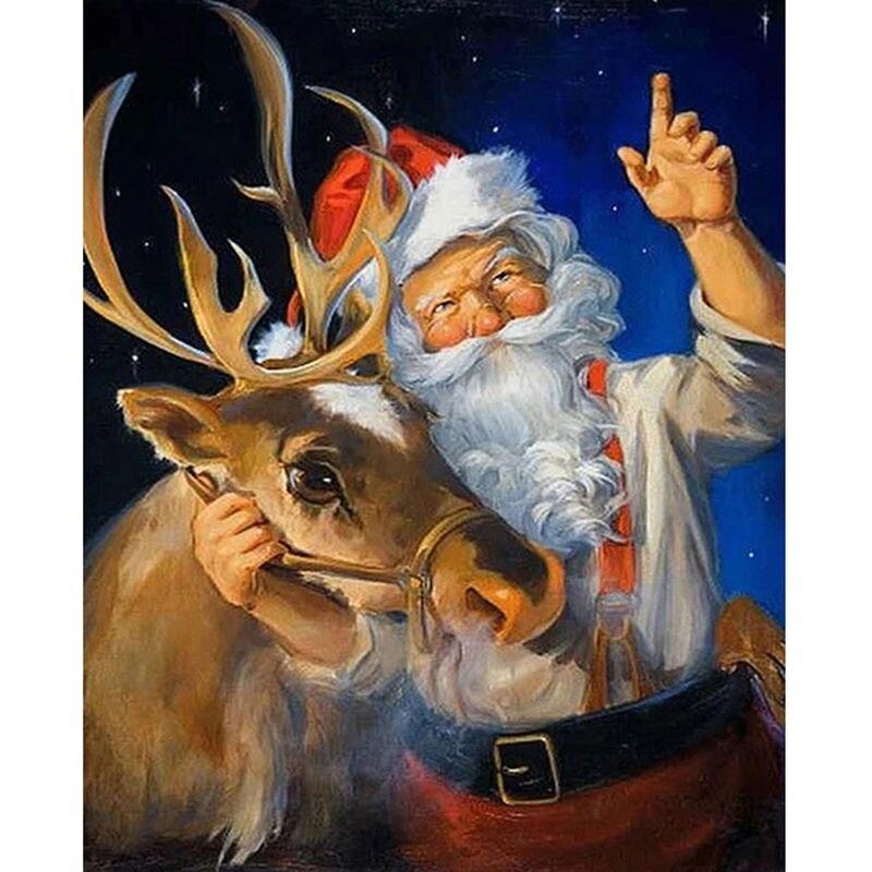 5D Full Drill Round Diamond Painting Santa Claus Picture Of Rhinestone Embroidery Diamond Mosaic Portrait Home Decoration