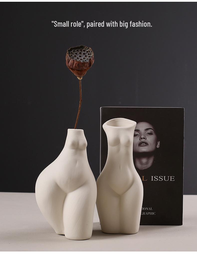 Human Body Shape Ceramic Sculpture Vase - White Decor Art Piece