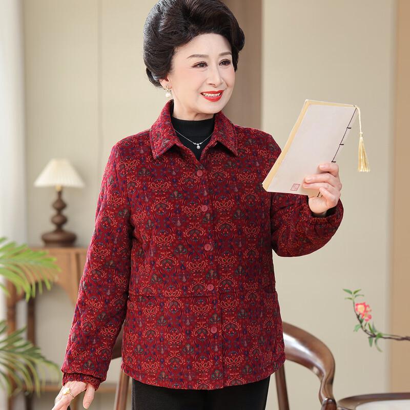 Elderly Women's Floral Corduroy Padded Jacket