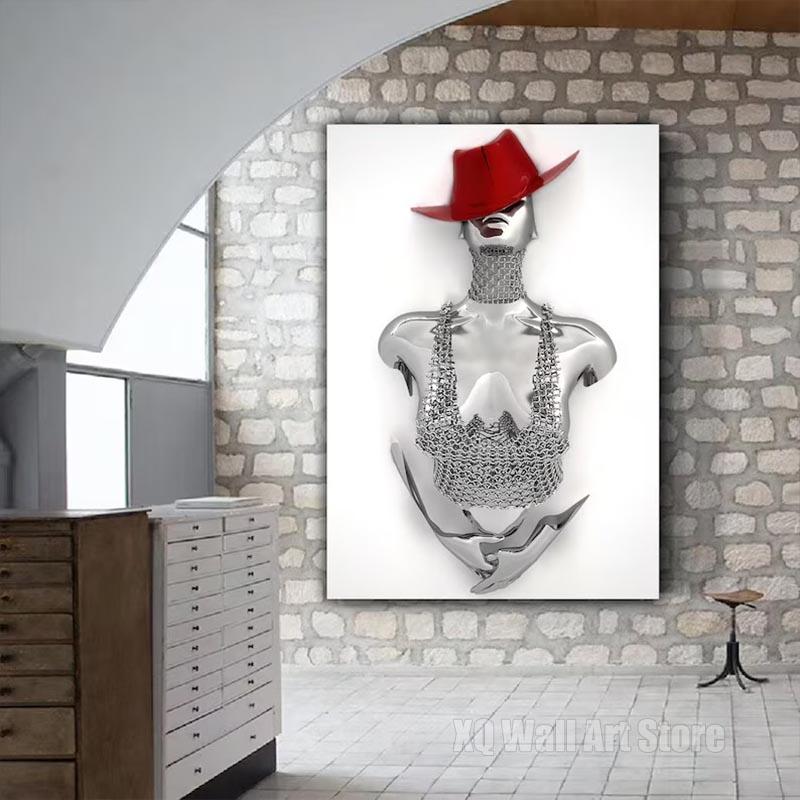 Abstract Croupier Woman With Red Hat Poster Canvas Painting Wall Art Modern Picture For Living Room Home Office Decor Frameless