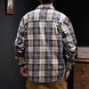 Męska jesienna amerykańska koszula retro z klapami męska kurtka w kratę na każdy mecz koszula z długim rękawem