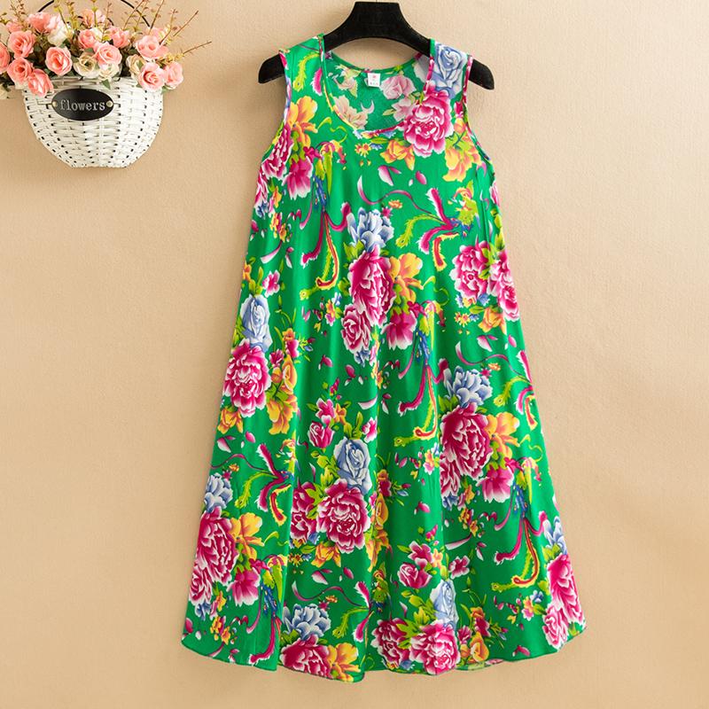 Letní šaty bez rukávů Dámské Nadměrné Volné Dlouhé šaty s potiskem