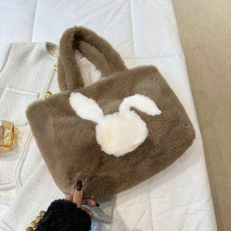 New Autumn and Winter Large-capacity Tote Bag Women's Fur Bag Cute Cartoon Handbag Plush Shoulder Bag
