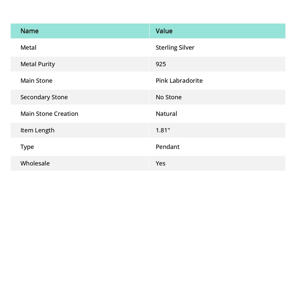 Pink Labradorite Gemstone 925 Sterling Silver Jewelry Pendant 1.81"