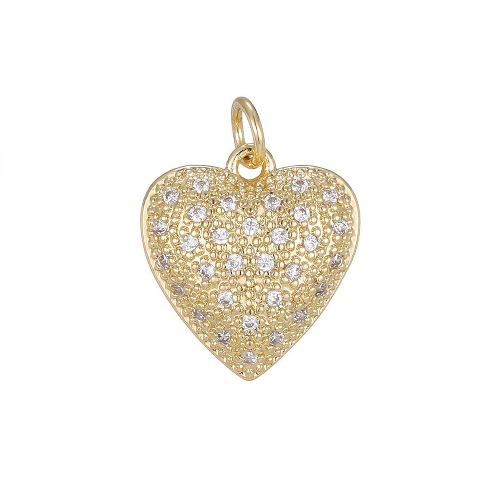 Copper-Plated 18K Gold Diamond Heart Pendant for DIY Bracelets and Necklaces