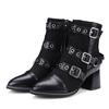 Autumn and Winter Small Pointed Head with Belt Buckle Simple Hollow Rivet Medium Heel Thick Heel Square Root