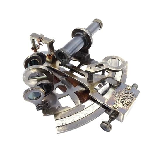 13 Cm Brass Sextant In Leather Box