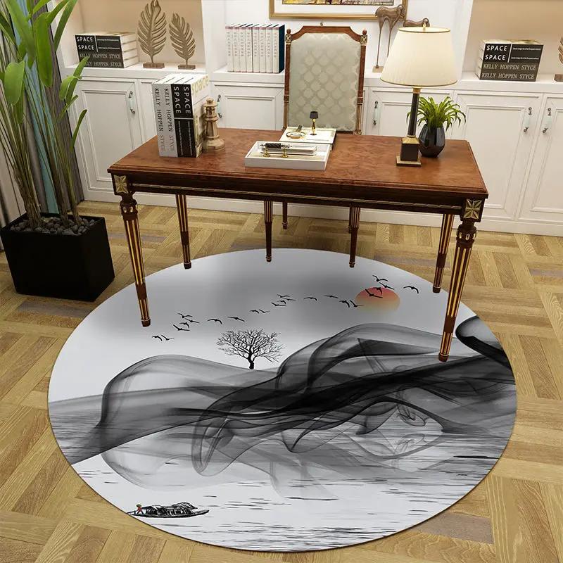 Chinese Classical Flowers Round Carpet Circle Area Rug for Study Bedroom Living Room Table Decor Soft Floor Mat Kitchen Doormat