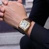 New Business Men's Watch Fashion Square Roman Numeral Dial Waterproof Brown Leather Male Casual Fashion Date Quartz Watches