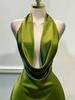 Women's Solid Satin Fitted Dress - Open Back, Back Zipper, Vacation Party Style, 145g Standard Size