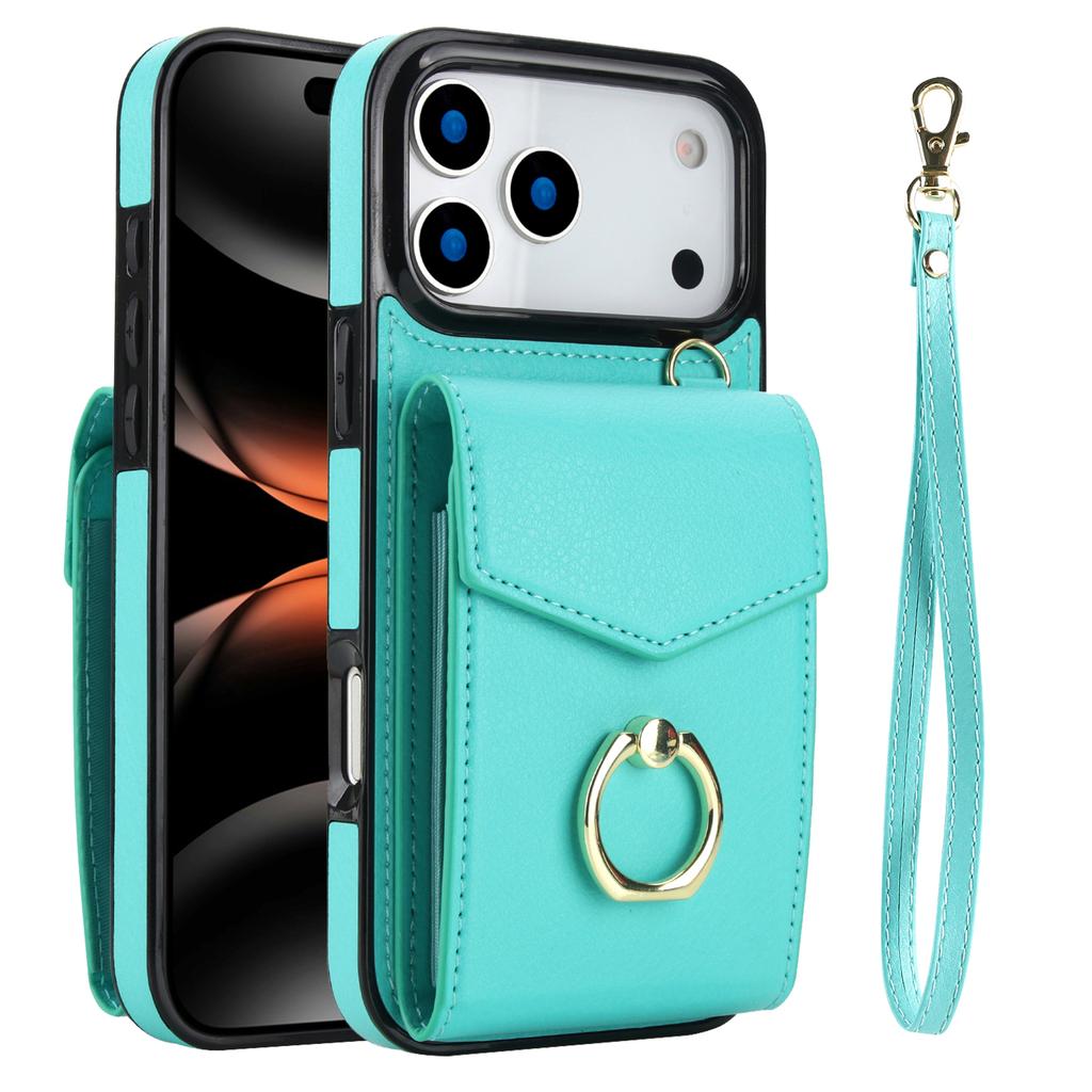 For iPhone 17 Pro Max Case Leather + TPU Accordion Card Bag Phone Cover with Ring Kickstand