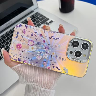 For iPhone 13 Pro Max Case Flower Pattern Electroplated Shockproof Phone Back Cover