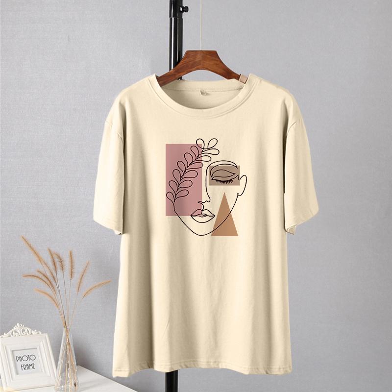 Shellsuning-Camiseta con estampado estético de gran tamaño para mujer, ropa de calle sencilla de manga corta a la moda, camisetas suaves, Tops artísticos básicos de algodón 100% para mujer