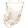 Macrame Hanging Chair with 2 Pillows | 500lb Capacity Cotton Rope Swing | Pocket Design Indoor/Outdoor Use