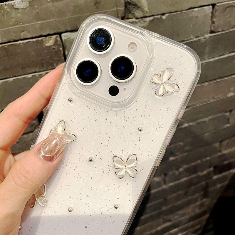 INS 3D Epoxy Butterfly Clear Soft Phone Case For iPhone 11 12 13 14 15 16 17 Pro Max Plus Lovely Shockproof Bumper Cover