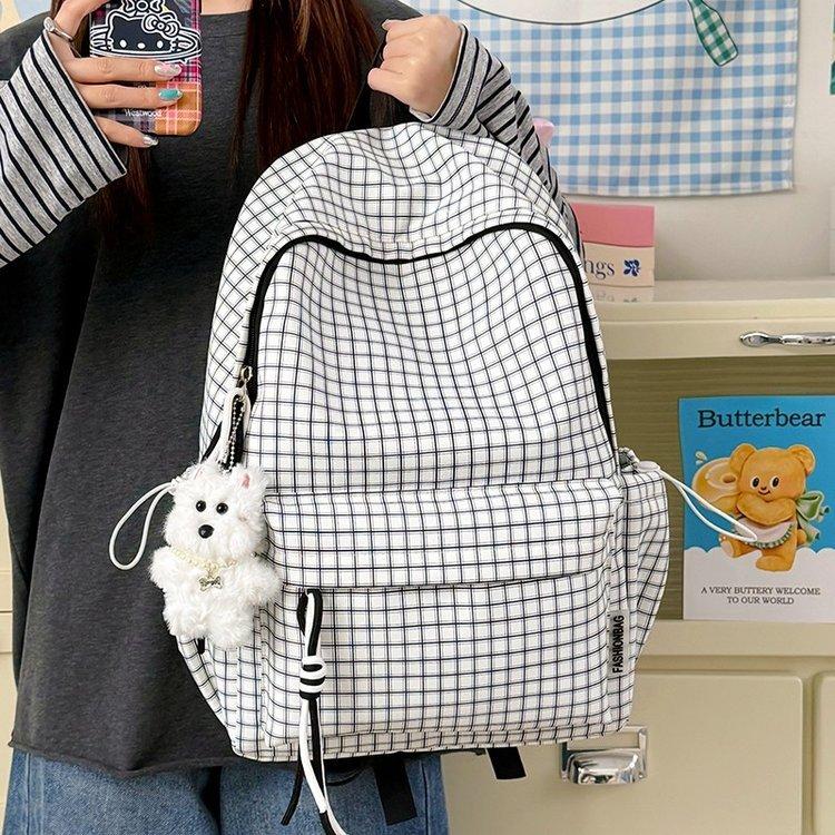 Schoolbag1011 New Spring and Summer Retro Plaid Backpack Women's Bag Student Large Capacity Lightweight School Bag Campus Versatile Backpack