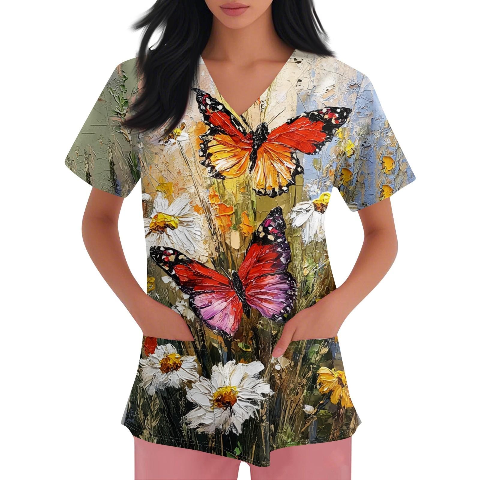 

Женская рабочая одежда с V-образным вырезом, принтом и короткими рукавами, с боковыми карманами и униформа XL жёлтый