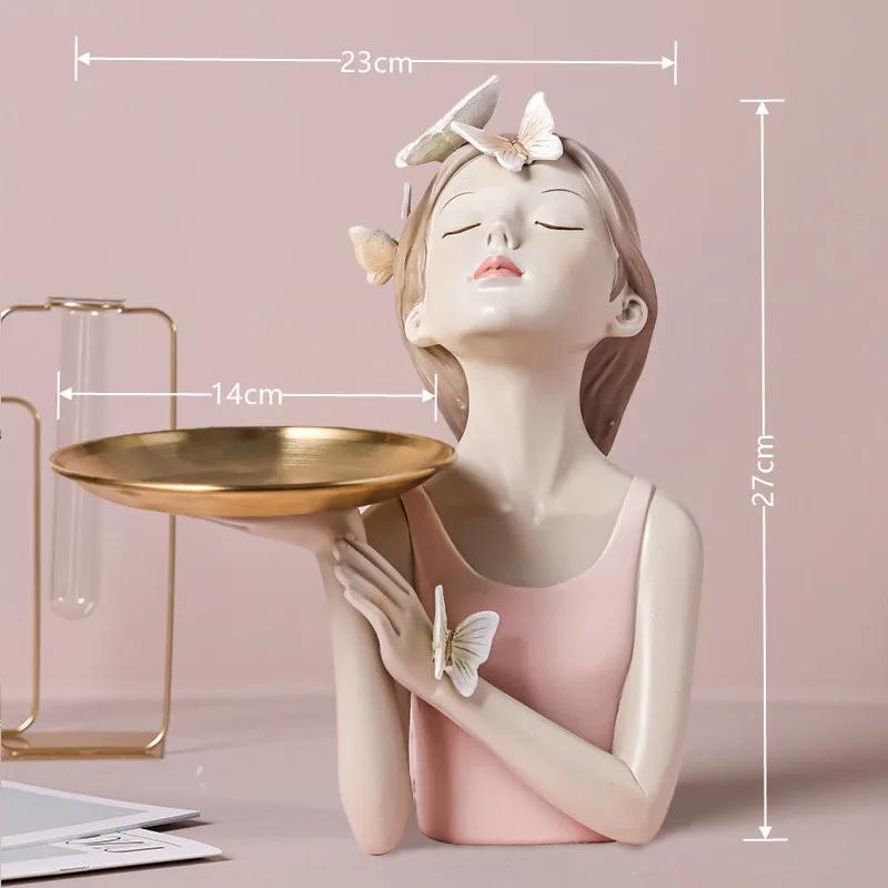 Nordic Butterfly Fairy girl resin decorated with metal trays, home decor accessories, Kawaii crafts statues, tabletop figurines