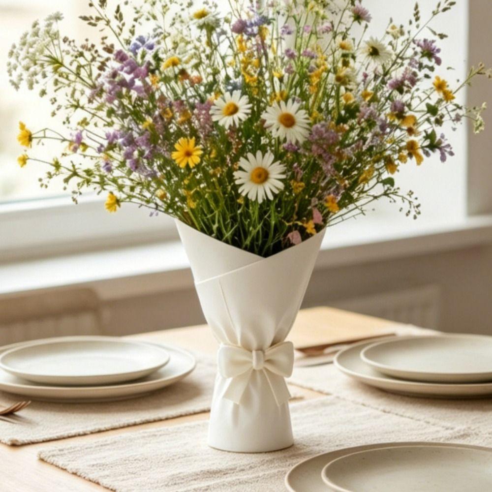 Nordic Style Bow Bouquet Shaped Vase White Desktop Ornament  Desktop Decoration