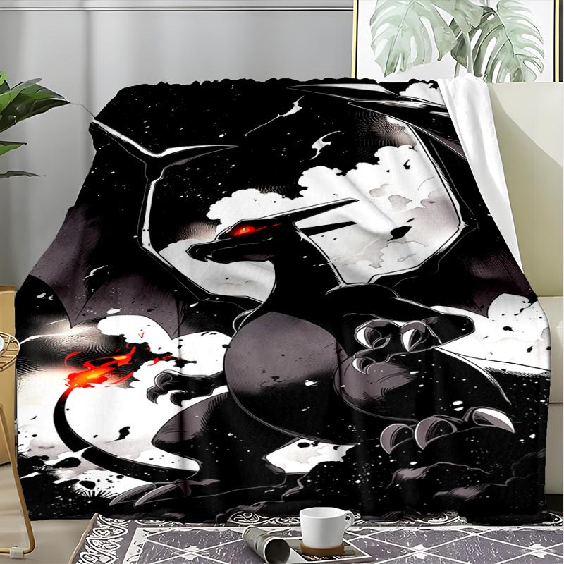 Fire Type Pokemon Team Flannel Fleece Blanket, Soft Warm Anime Monster Throw Blanket for Home, Cinderace Gift