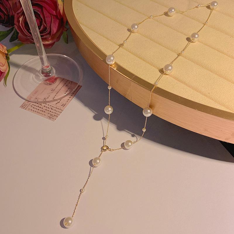 Beads Chain Kpop Pearl Choker Gold Color Long Necklace Goth Fashion Jewelry On The Neck Pendant Collar Gifts For Women