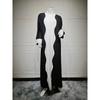 New Middle East Arabic Dubai Black White Fashion Cardigan Robe Dress Color Blocked Robe