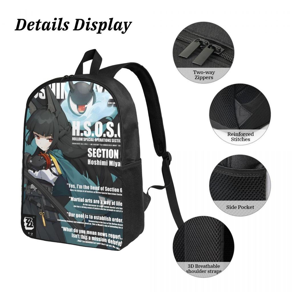 ZZZ Deadly Assault Ellen Nicole Miyabi merch Backpack Set for Boy Girl Zenless Zone Zero Pen Bags Bookbag Sets with Lunch Box