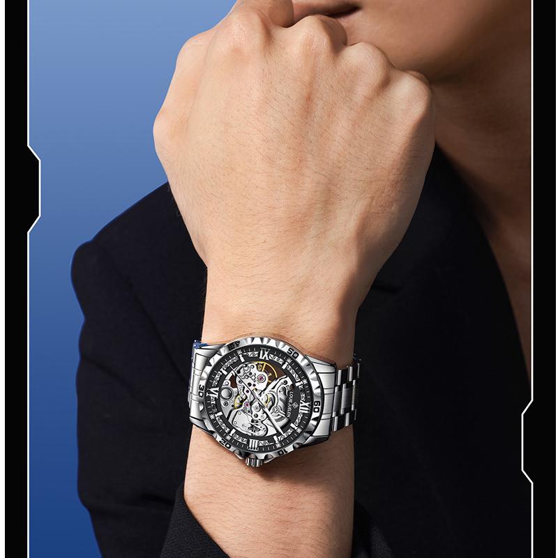 Hollow Skeleton Men's Mechanical Wristwatches Fashion Luminous Watch Men Business Waterproof Automatic Watch For Men