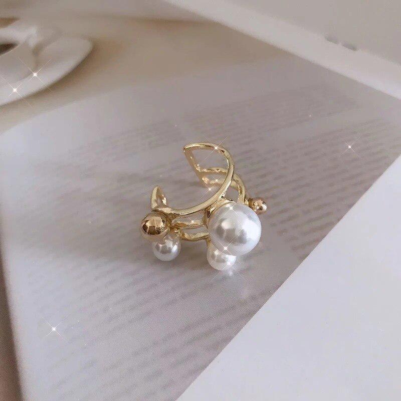 Neuer Damen Geometrischer Imitationsperlen Doppel-Ausschnitt Verstellbarer Ring Mädchen Party Pop Schmuck Geschenke für Gothic Schmuck