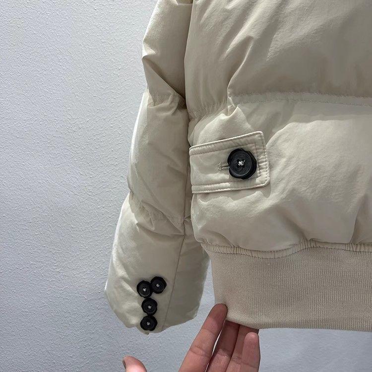 Damen Kurze Lockere Verdickte Winter Daunenjacke mit Großem Pelzkragen