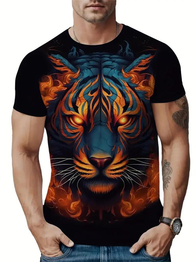 Trend Men's Fierce Wild Leopard 3D T-shirt Fashion Cool Daily T shirt Oudoor Short Sleeve Top Street Personality Summer Clothing