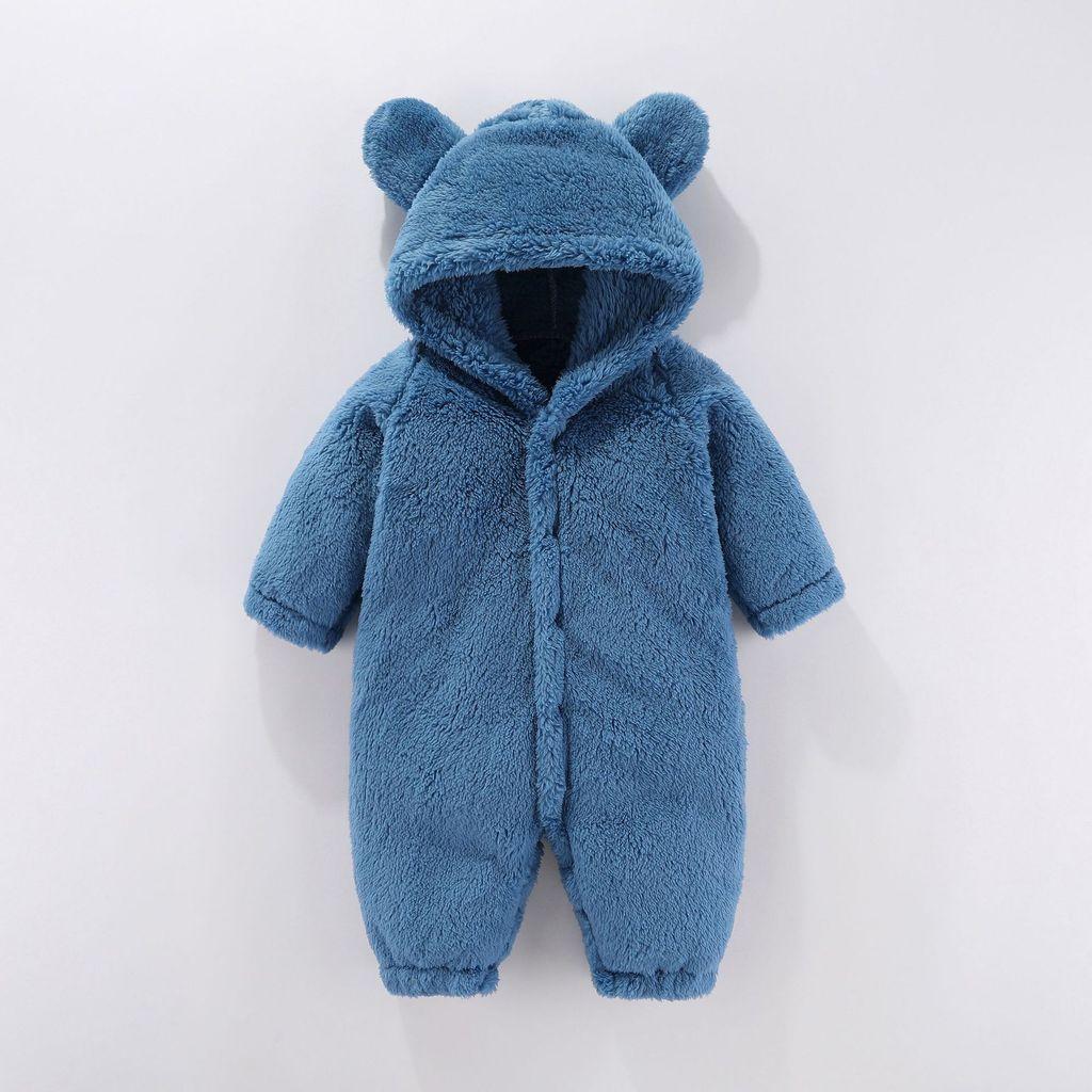 Baby Plush Romper With Hood For Newborns And Infants Safe Cotton Material