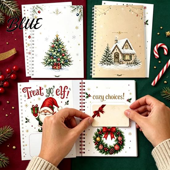 Christmas Themed Card Keeper Gift Book 8x6 Inch Spiral Bound Holiday Keepsake Booklet Retro Holder Merry Greeting Album Organizer for Xmas