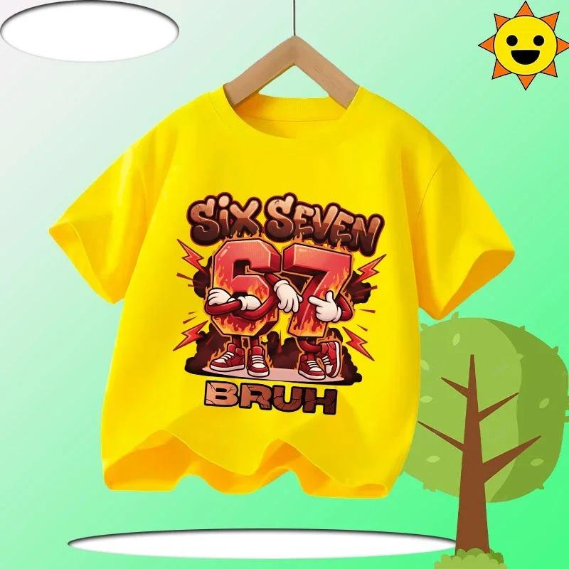 Funny Six Seven Italian Brainrot 67 Graphic Print TShirt BoyGirl Summer Short Sleeved Kids Loose Comfortable Tshirt Tee Top