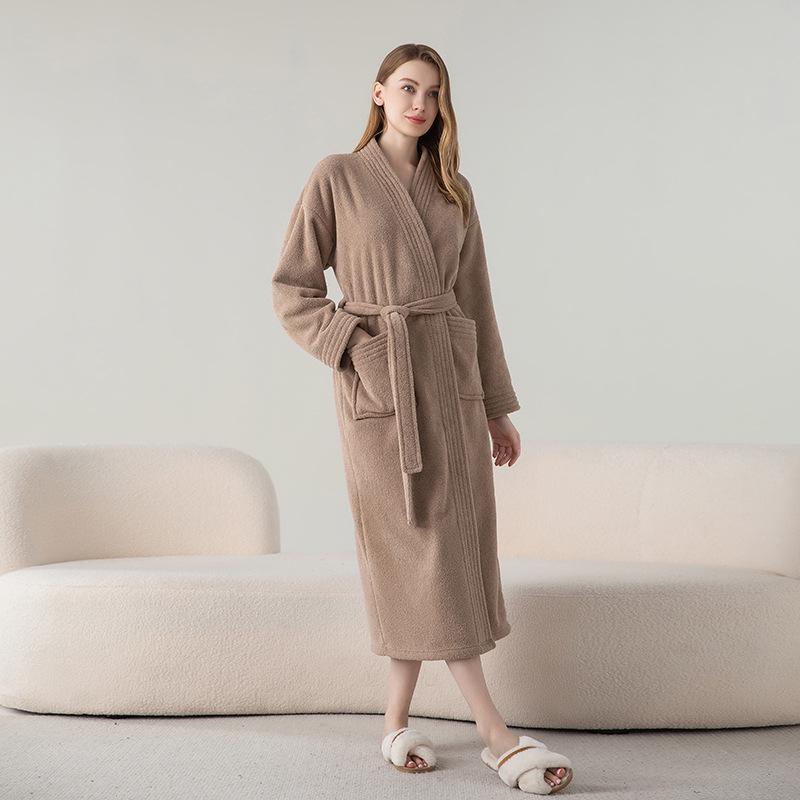 Cozy Velvet Bathrobe: Unisex Fleece-Lined, Thick Warmth for Autumn & Winter