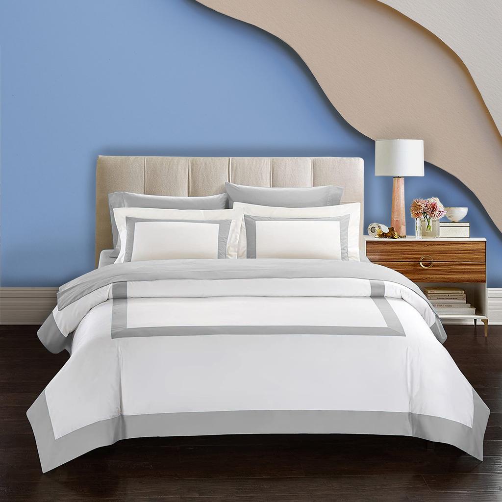 Chateau 3-częściowy zestaw poszwy na kołdrę z wzorem Multi-Box 600TC ze 100% bawełny egipskiej – różne rozmiary i kolory (1 poszwa na kołdrę i 2 poszewki na poduszki)