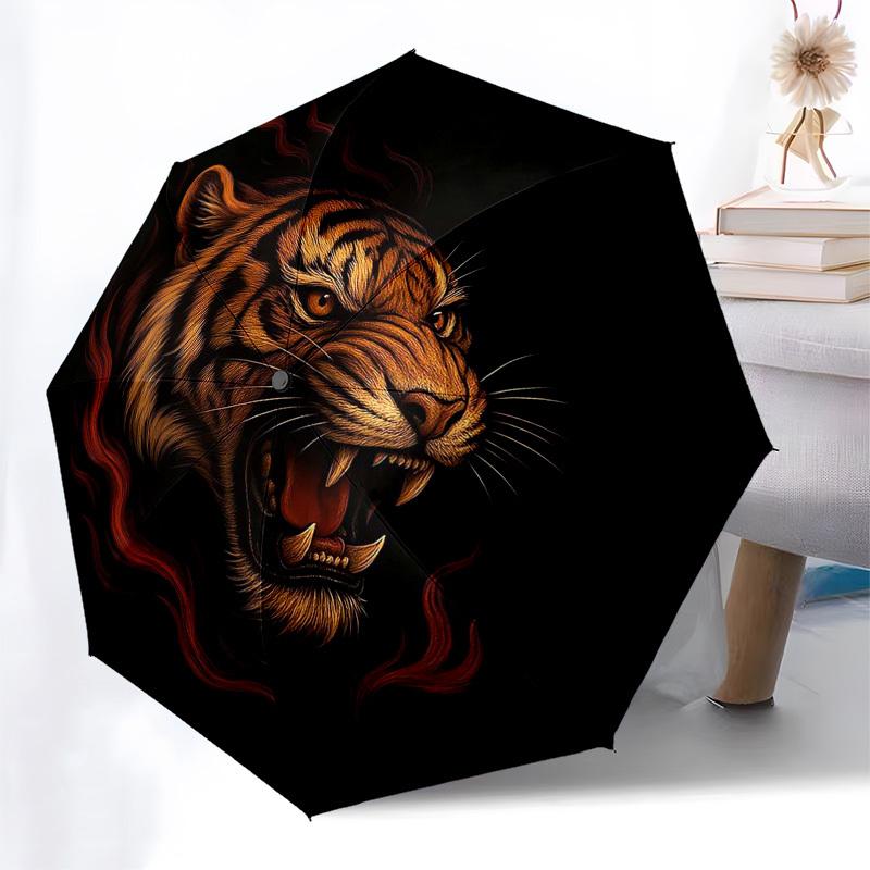 1pc Tiger Roar Umbrella with Plastic Handle,Compact & Stylish,Suitable for All Seasons Ptys26013
