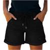 Women Summer Casual Denim Shorts Drawstring Waist Distressed Hem Loose Fit Elastic Waistband Pockets Lightweight Short Pants
